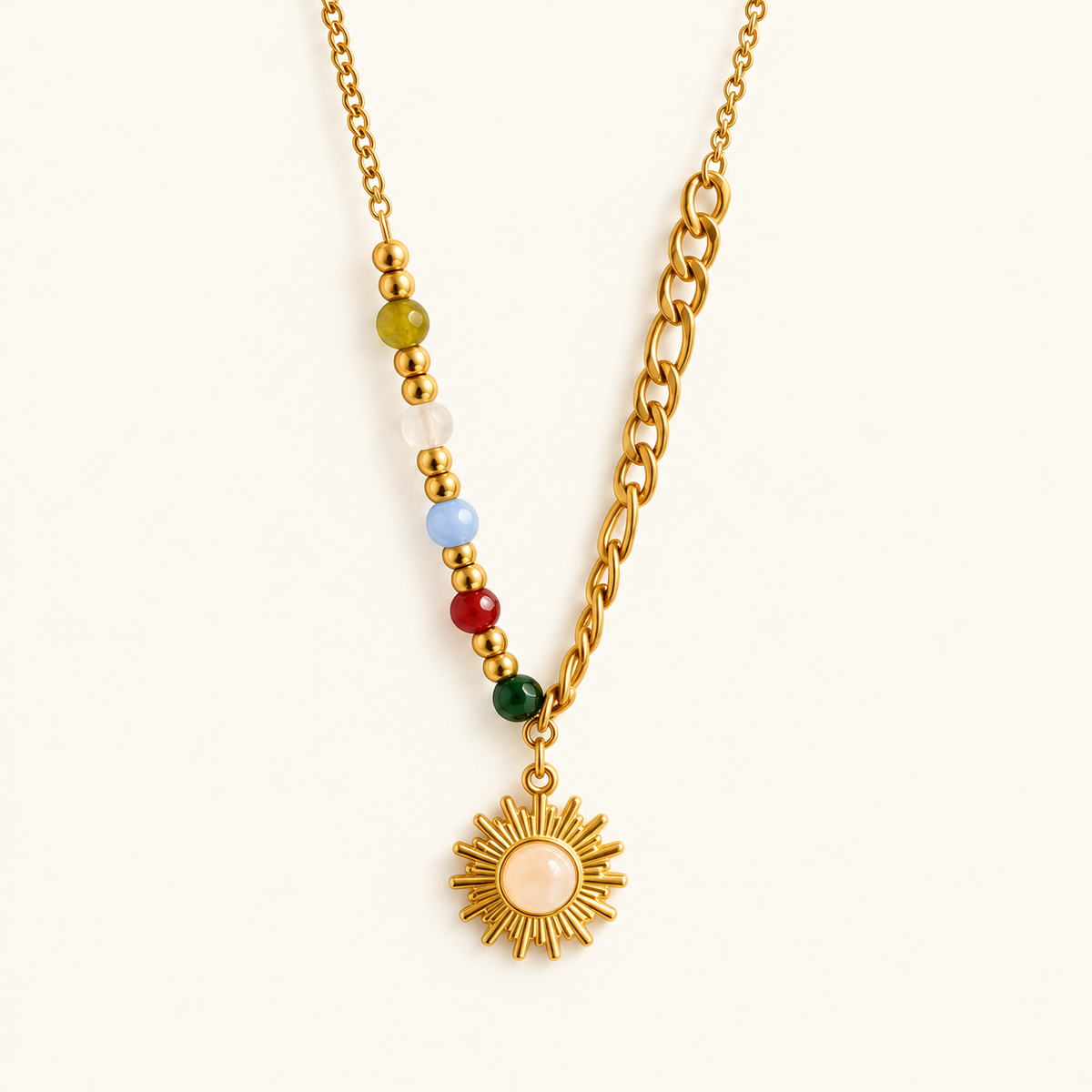 Collar colgante de mujer con motivo de sol y acentos redondos
