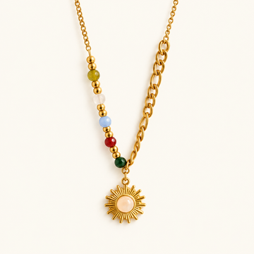 Collar colgante de mujer con motivo de sol y acentos redondos
