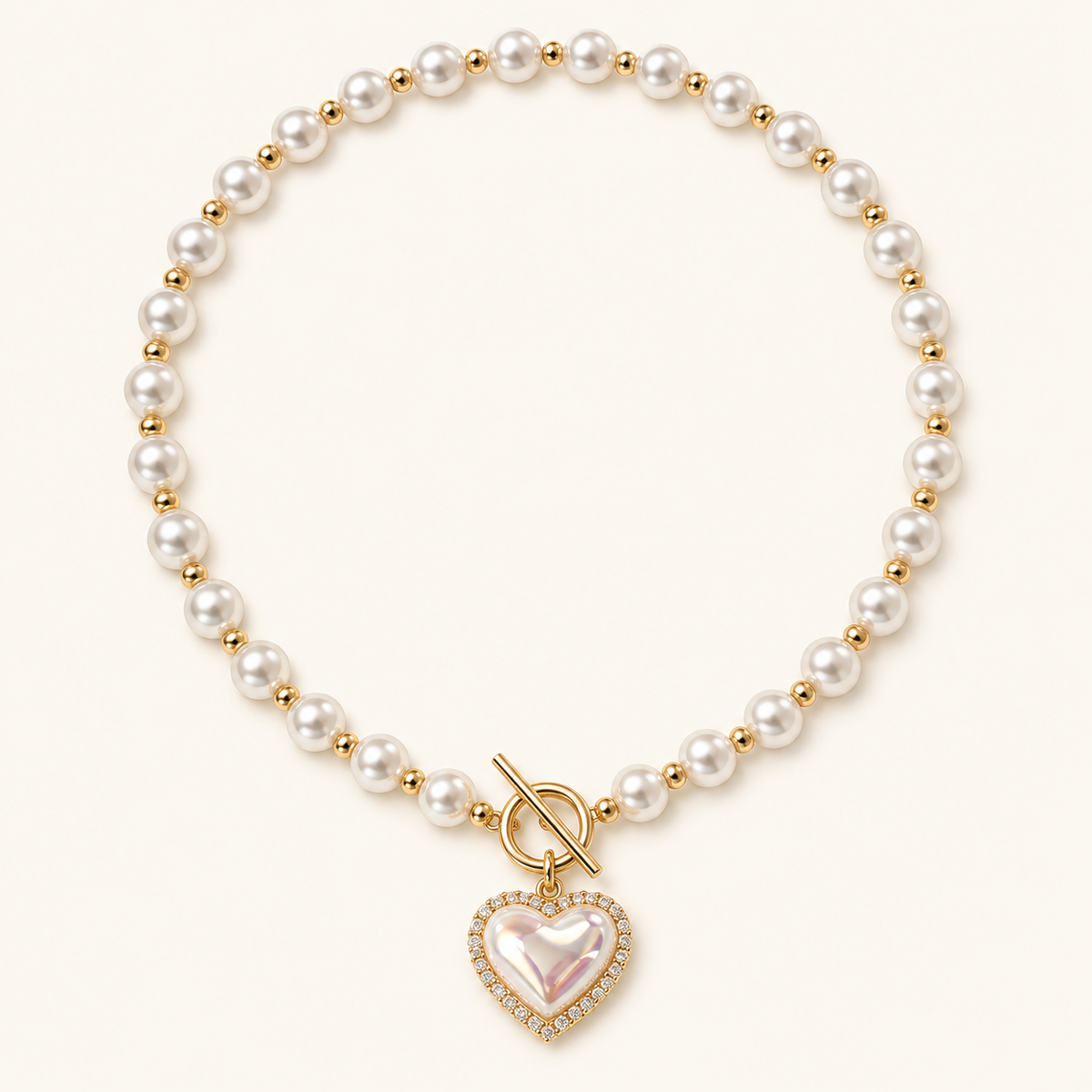 Collar para mujeres con efecto perla y cierre en forma de corazón