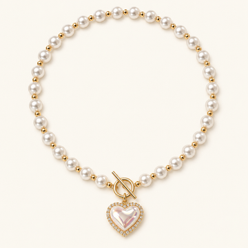 Collar para mujeres con efecto perla y cierre en forma de corazón