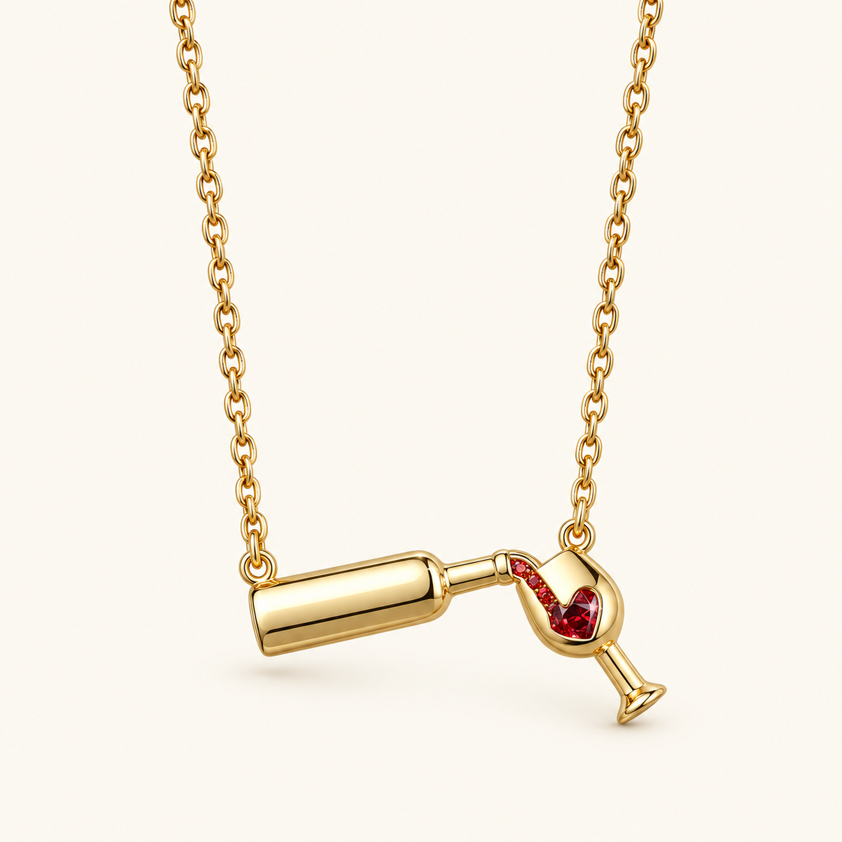 Collar de mujer con colgante de botellas de vino y detalle en forma de corazón