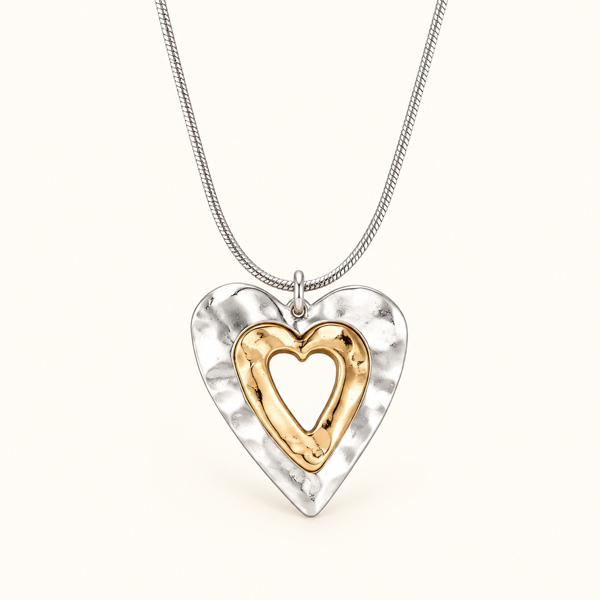 Collar con Colgante de Corazón de Dama con Diseño de Marco Bicolor