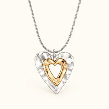 Collar con Colgante de Corazón de Dama con Diseño de Marco Bicolor