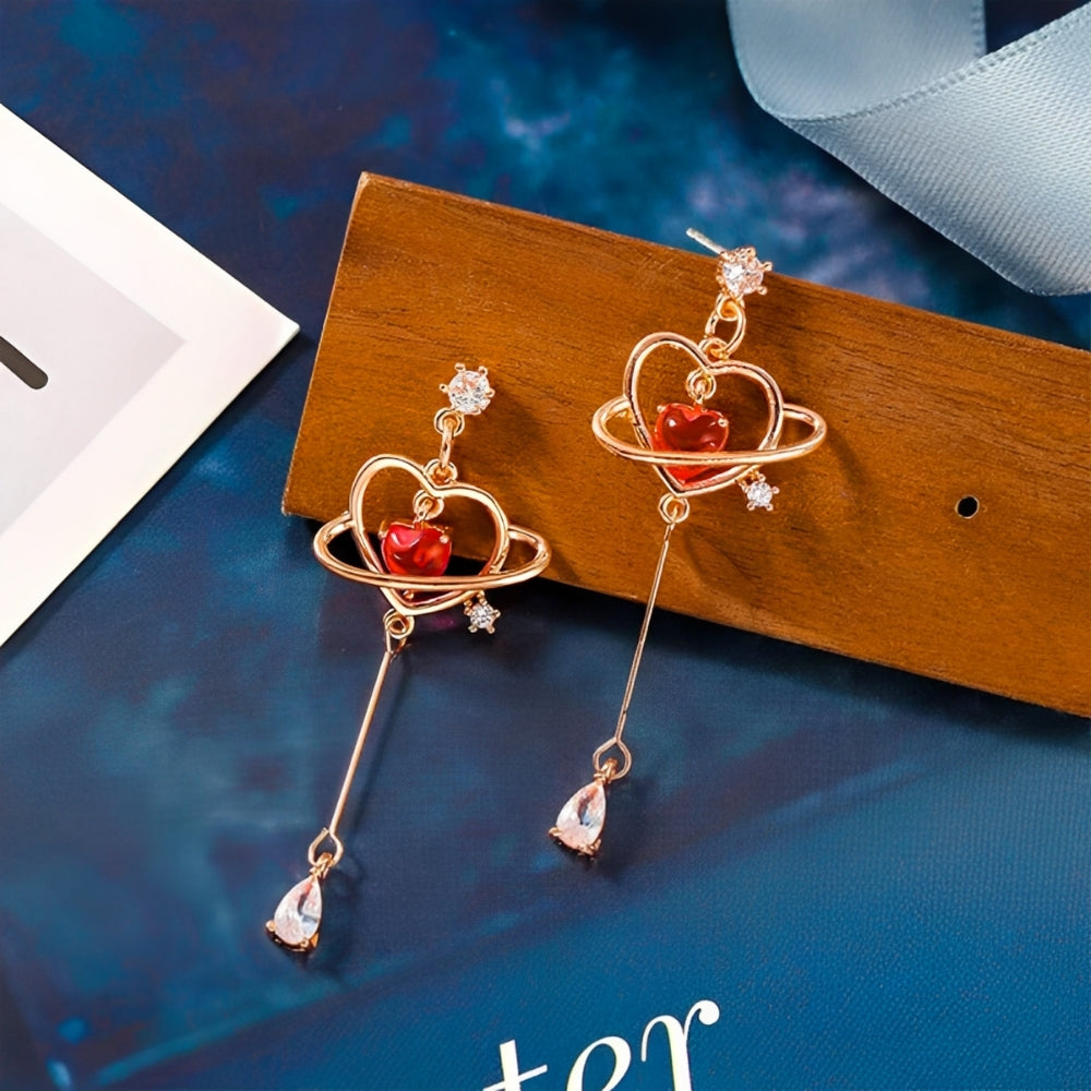 Pendientes de corazón para damas con diseño de cadena fina