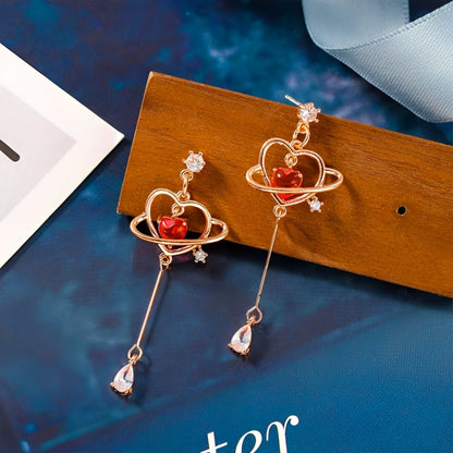 Pendientes de corazón para damas con diseño de cadena fina