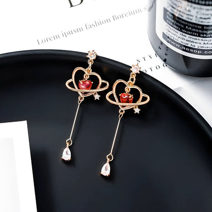 Pendientes de corazón para damas con diseño de cadena fina