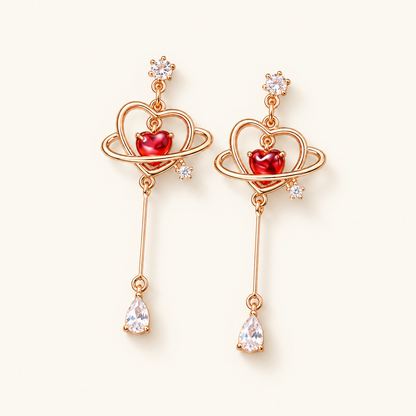 Pendientes de corazón para damas con diseño de cadena fina