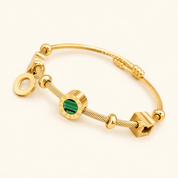 Pulsera Abierta para Damas con Centro Redondo y Estructura de Cable