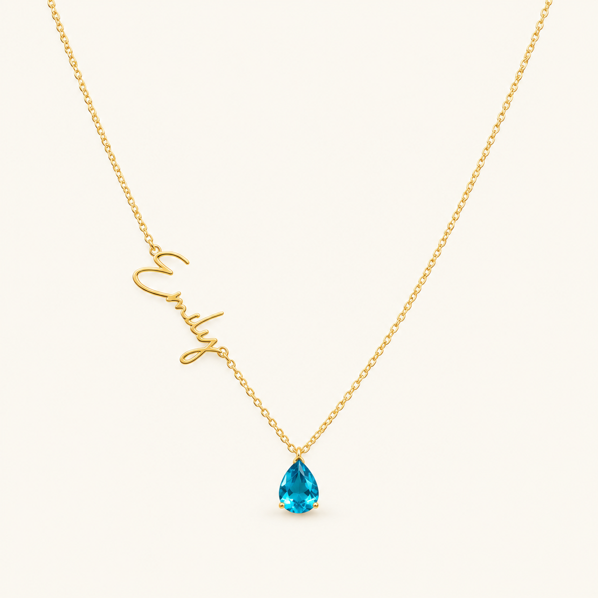 Collar de Nombre Personalizado para Mujer con Piedra en Forma de Gota