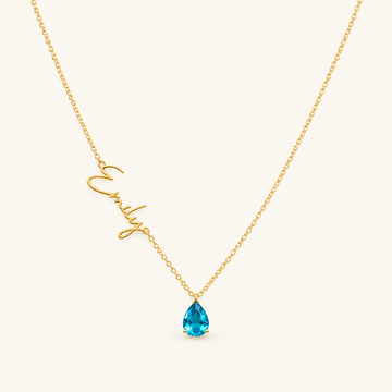 Collar de Nombre Personalizado para Mujer con Piedra en Forma de Gota