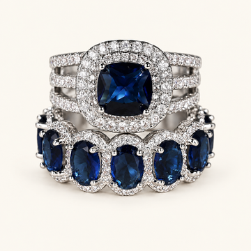 Conjunto de Anillos Apilables para Mujeres con Piedra Central y Diseño Multifila
