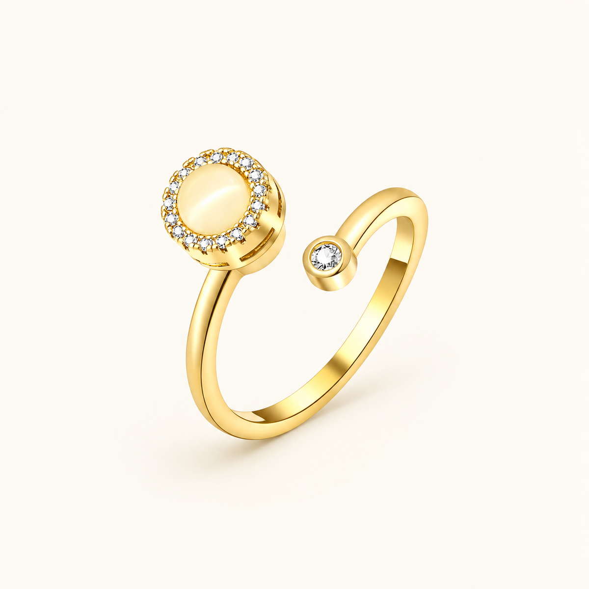 Damas Anillo Abierto Ajustable con Centro Redondo y Marco con Piedras