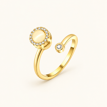 Damas Anillo Abierto Ajustable con Centro Redondo y Marco con Piedras