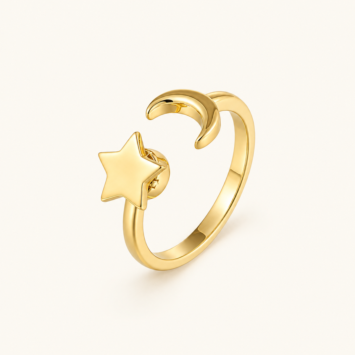 Dama Anillo Ajustable con Motivo de Luna y Estrella