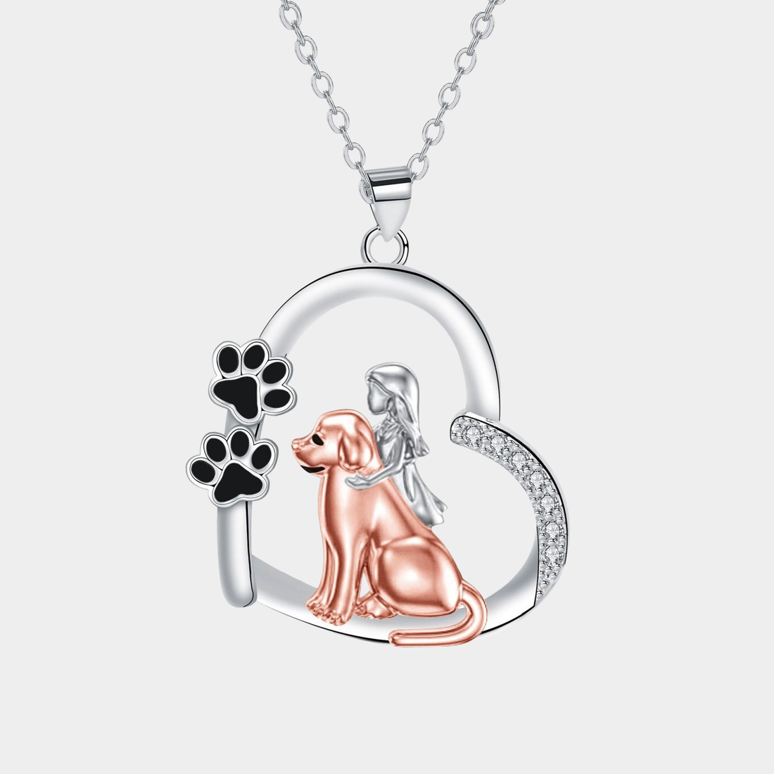 Collar colgante dama con motivo de perro, figura humana y huellas