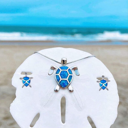 Kailea – Conjunto Tortuga en Ópalo y Plata (Collar + Pendientes)