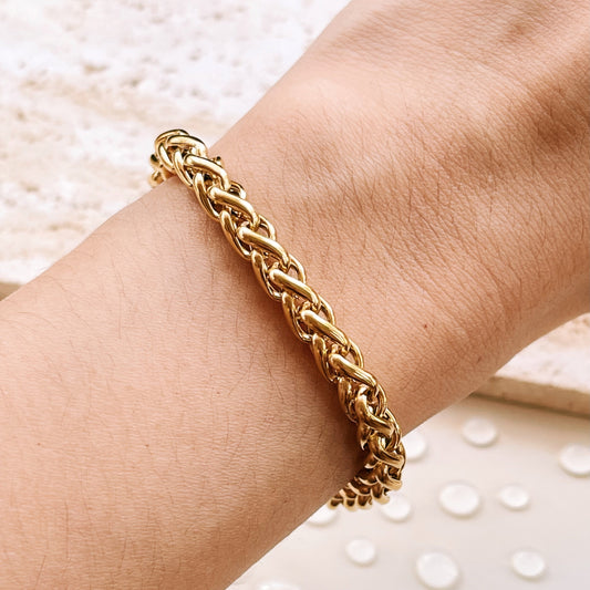 Evelyn – Pulsera Dorada Cadena Trenzada Gruesa