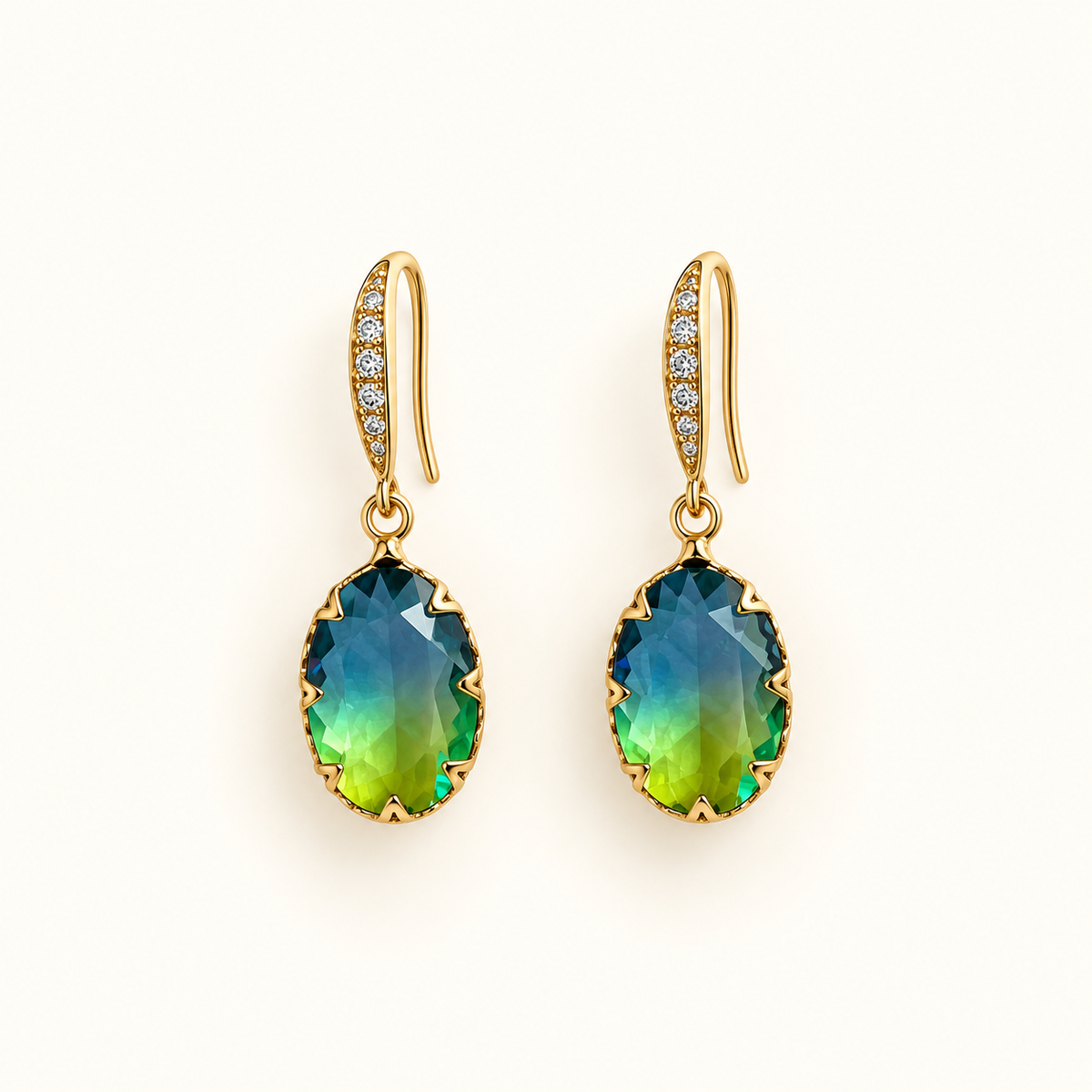 Pendientes colgantes Ombre para dama con colgante en forma de gota y arco besado con piedras