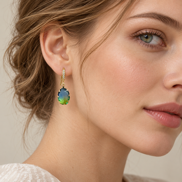 Pendientes colgantes Ombre para dama con colgante en forma de gota y arco besado con piedras