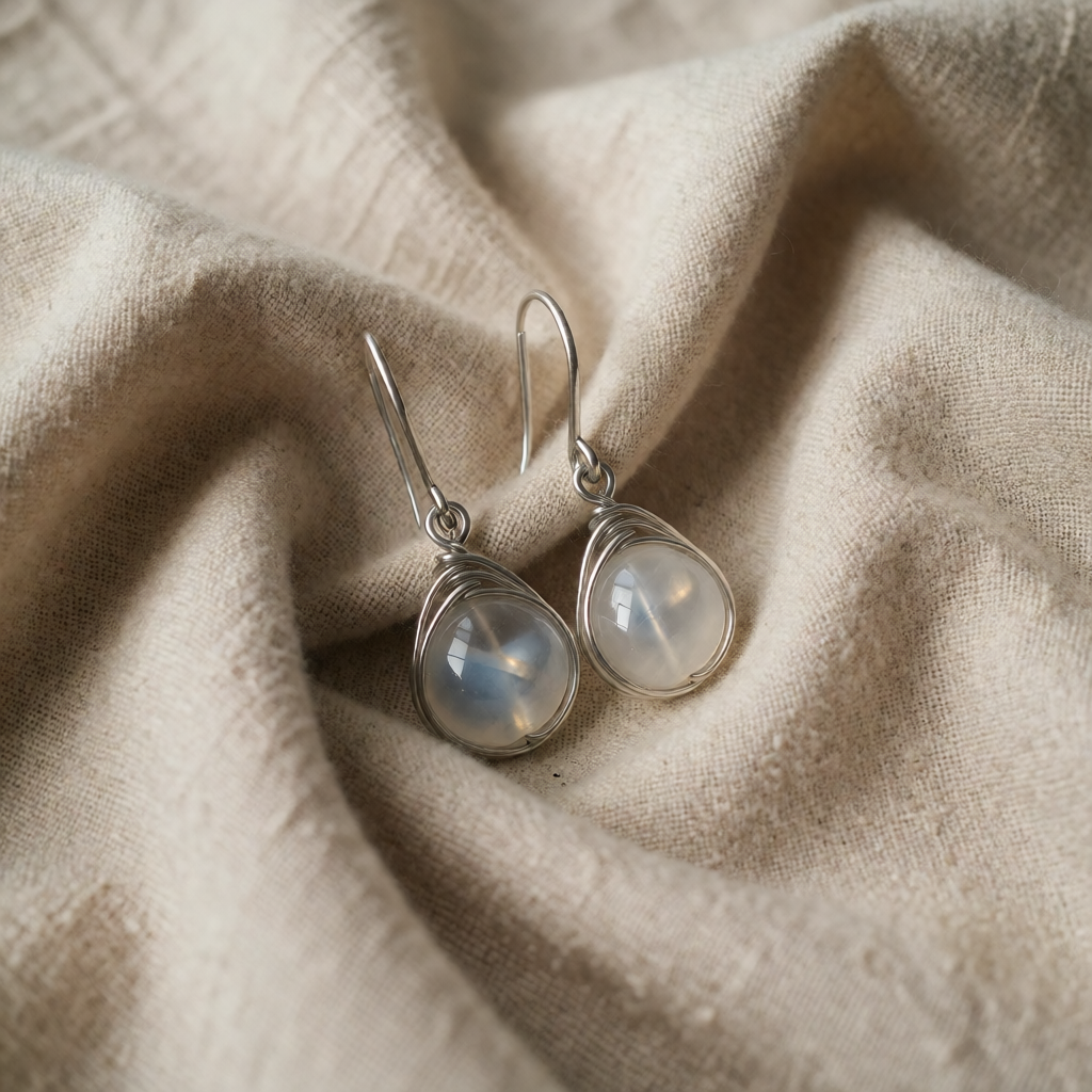 Pendientes de mujer con cabochones de moonstone y forma de gota