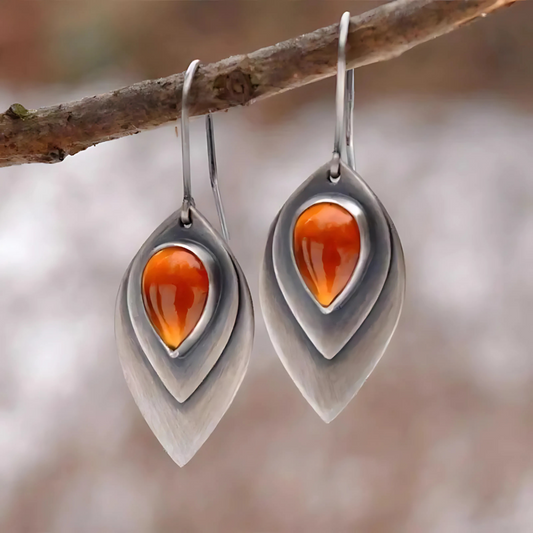 Inès – Pendientes Vintage de Piedra Naranja y Plata Esterlina