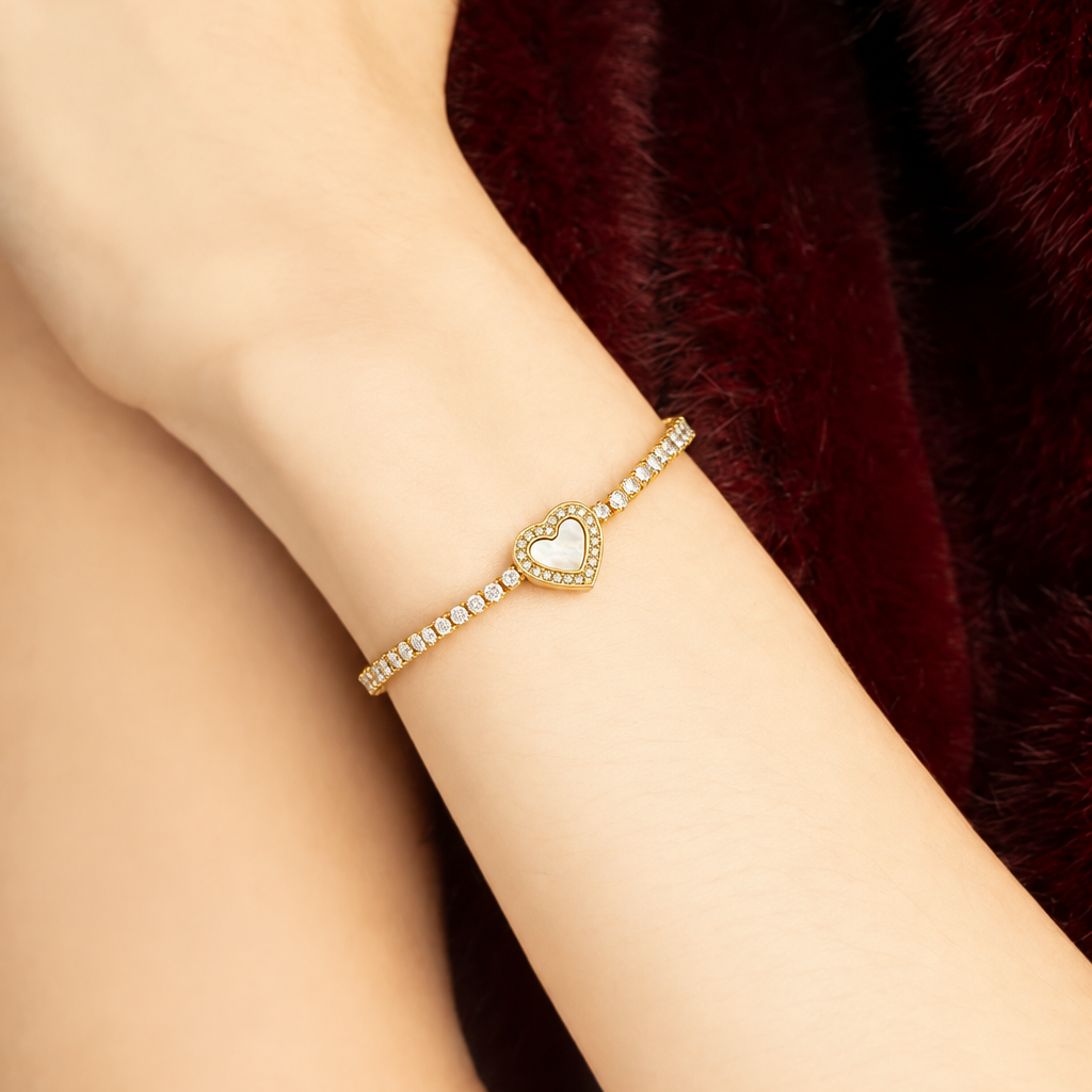 Pulsera Corazón Mujer con Incrustaciones de Piedras y Motivo Central de Corazón