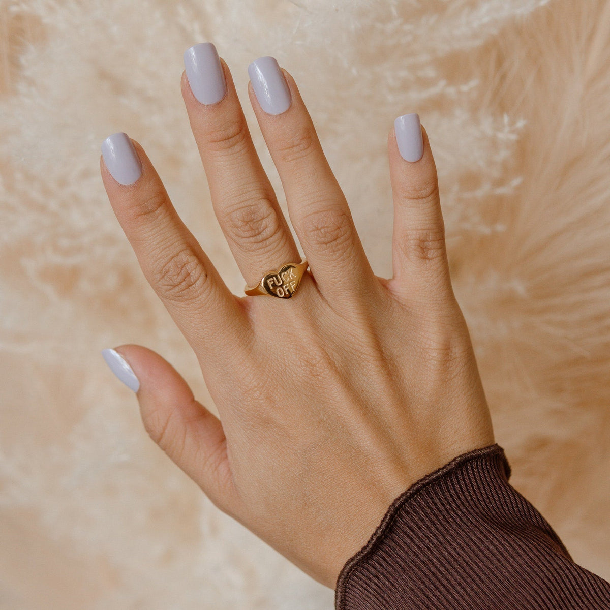 Damas Anillo Sello Corazón con gravado "FUCK OFF"