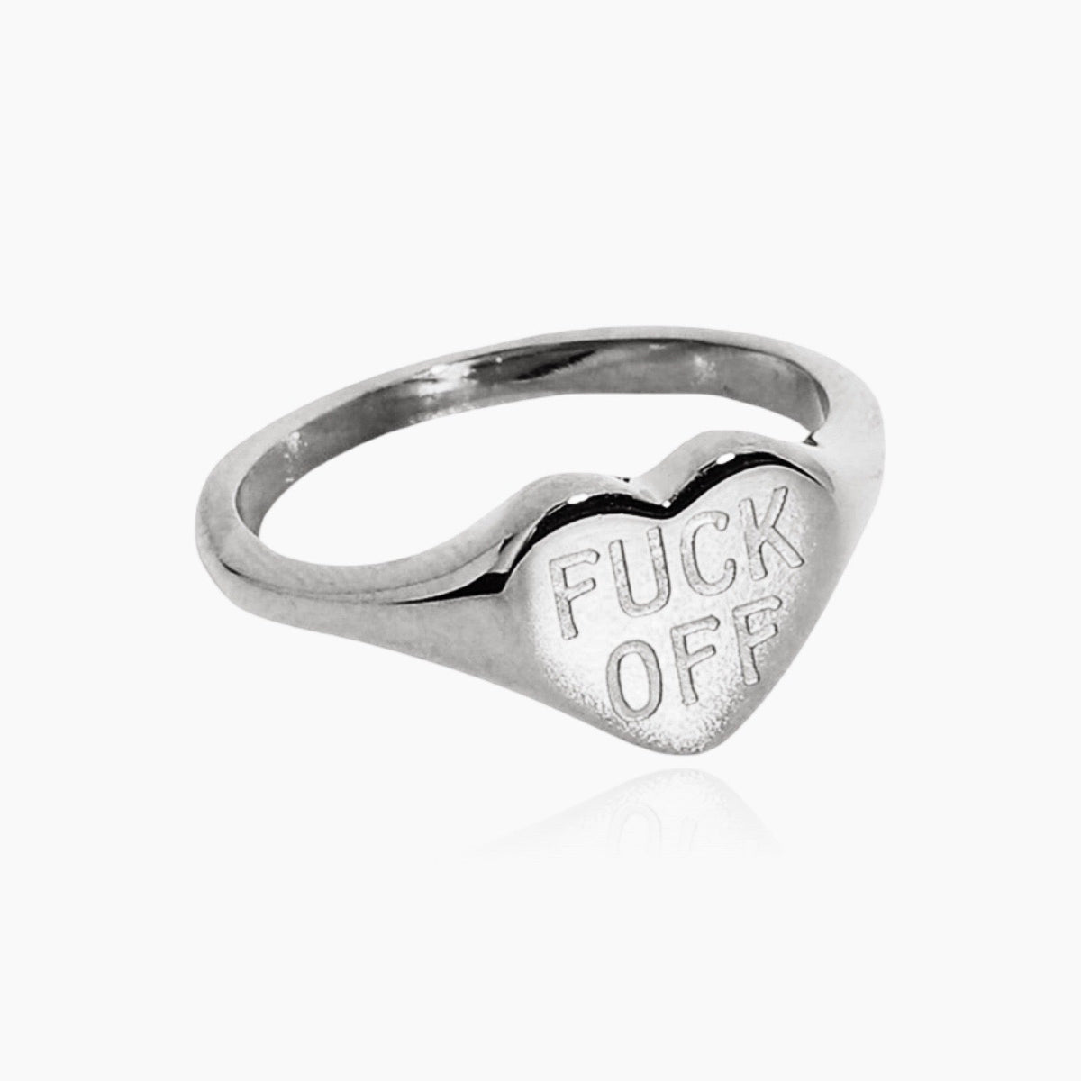 Damas Anillo Sello Corazón con gravado "FUCK OFF"
