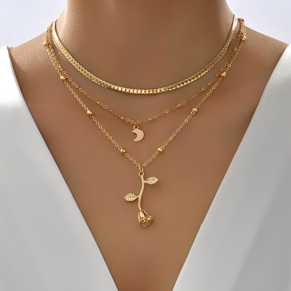 Sylvia – Collier Pendentifs Rosa & Luna en Oro