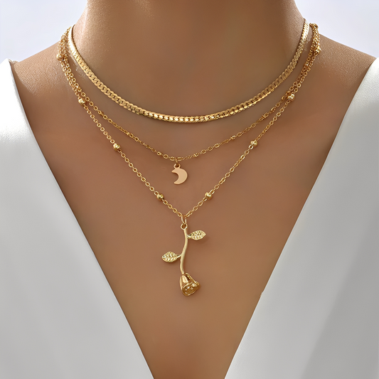 Sylvia – Collier Pendentifs Rosa & Luna en Oro