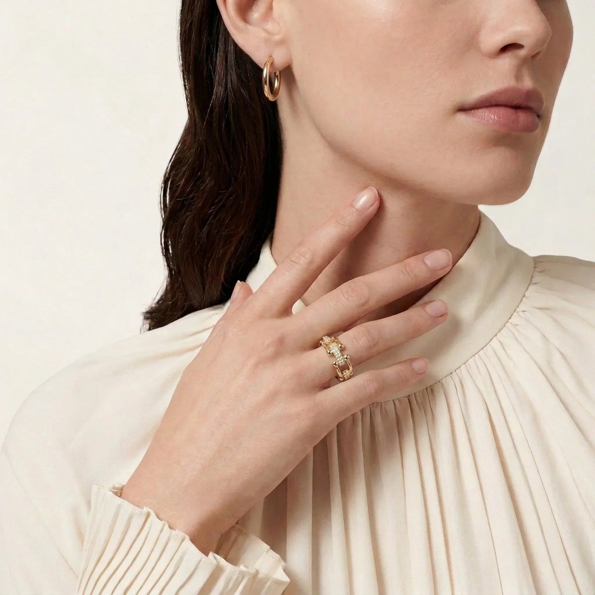 Dama Anillo Abierto Ajustable con Simulantes de Diamante
