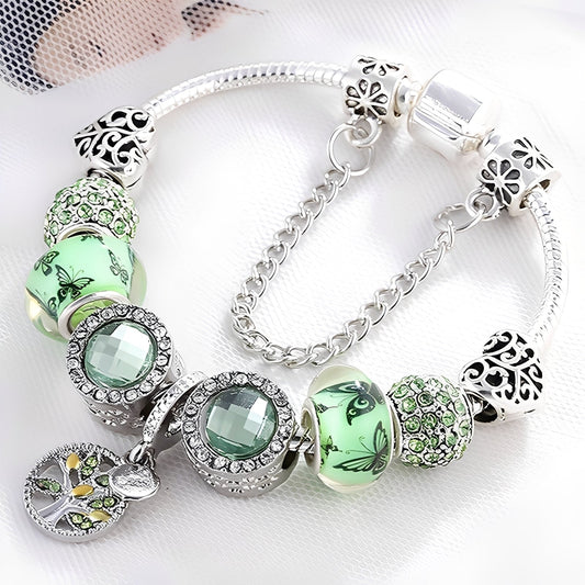 Maelys – Pulsera Elegante Plata y Cristal Verde