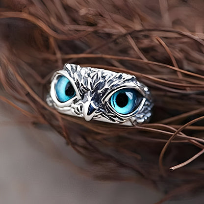 Diane – Anillo Ajustable Búho Plata & Ópalo