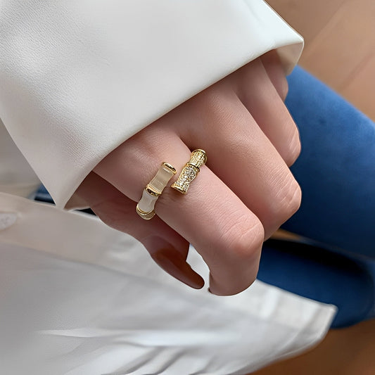 Lysiane – Anillo Ajustable en Forma de Bambú en Oro