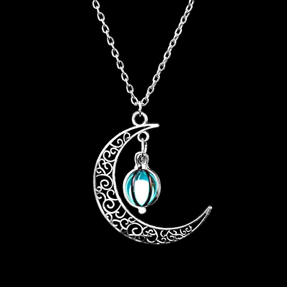 Collar con Colgante de Luna para Mujeres con Centro Redondo Brillante y Diseño de Luna Creciente