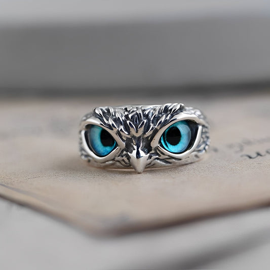 Diane – Anillo Ajustable Búho Plata & Ópalo