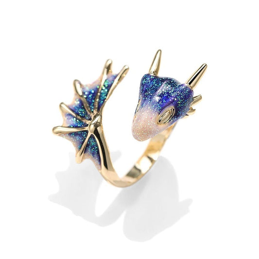 Kaida – Anillo Dragón Ajustable en Plata con Esmalte Pintado a Mano