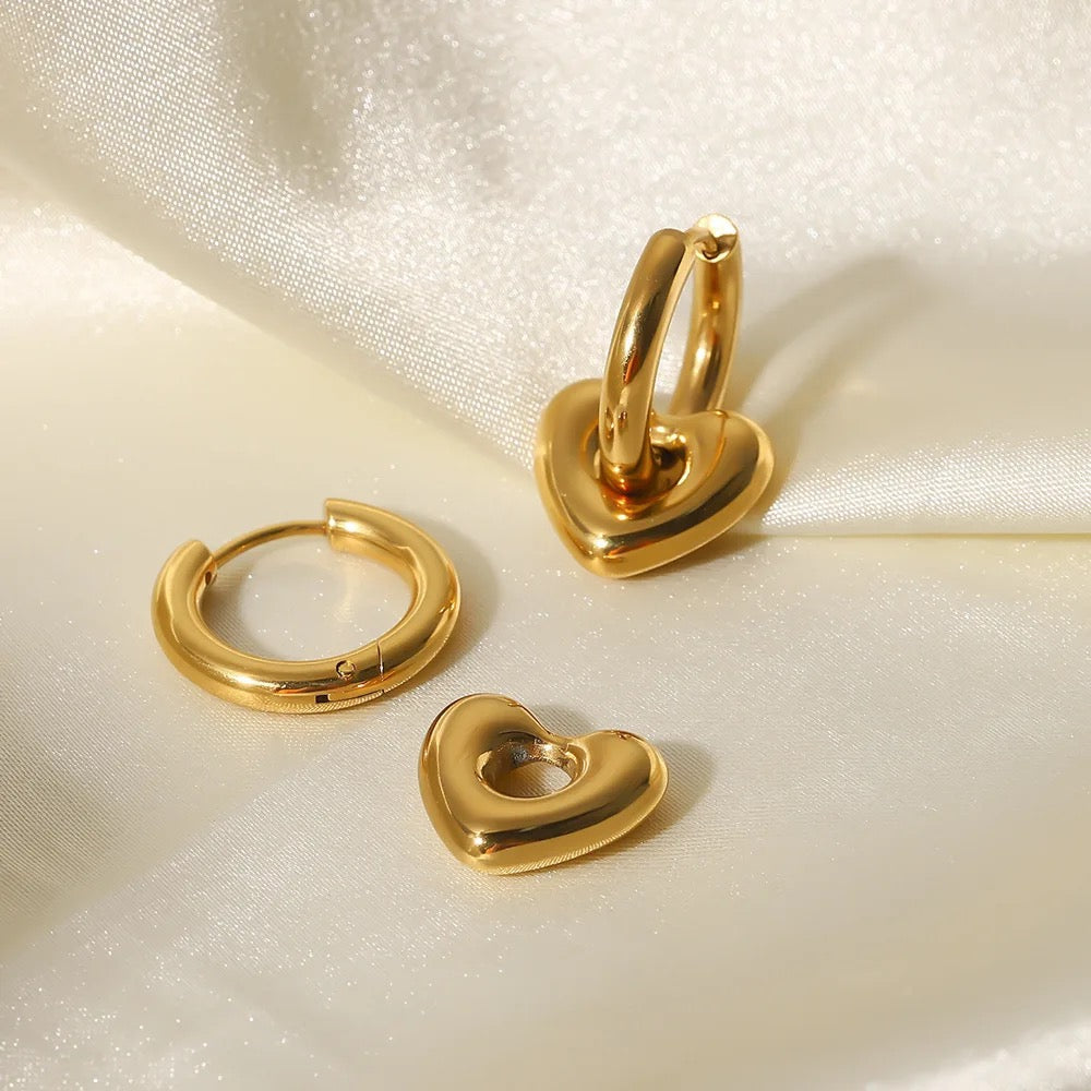 Pendientes Huggie de Mujer con Colgantes de Corazón Desmontables y Diseño Transformable