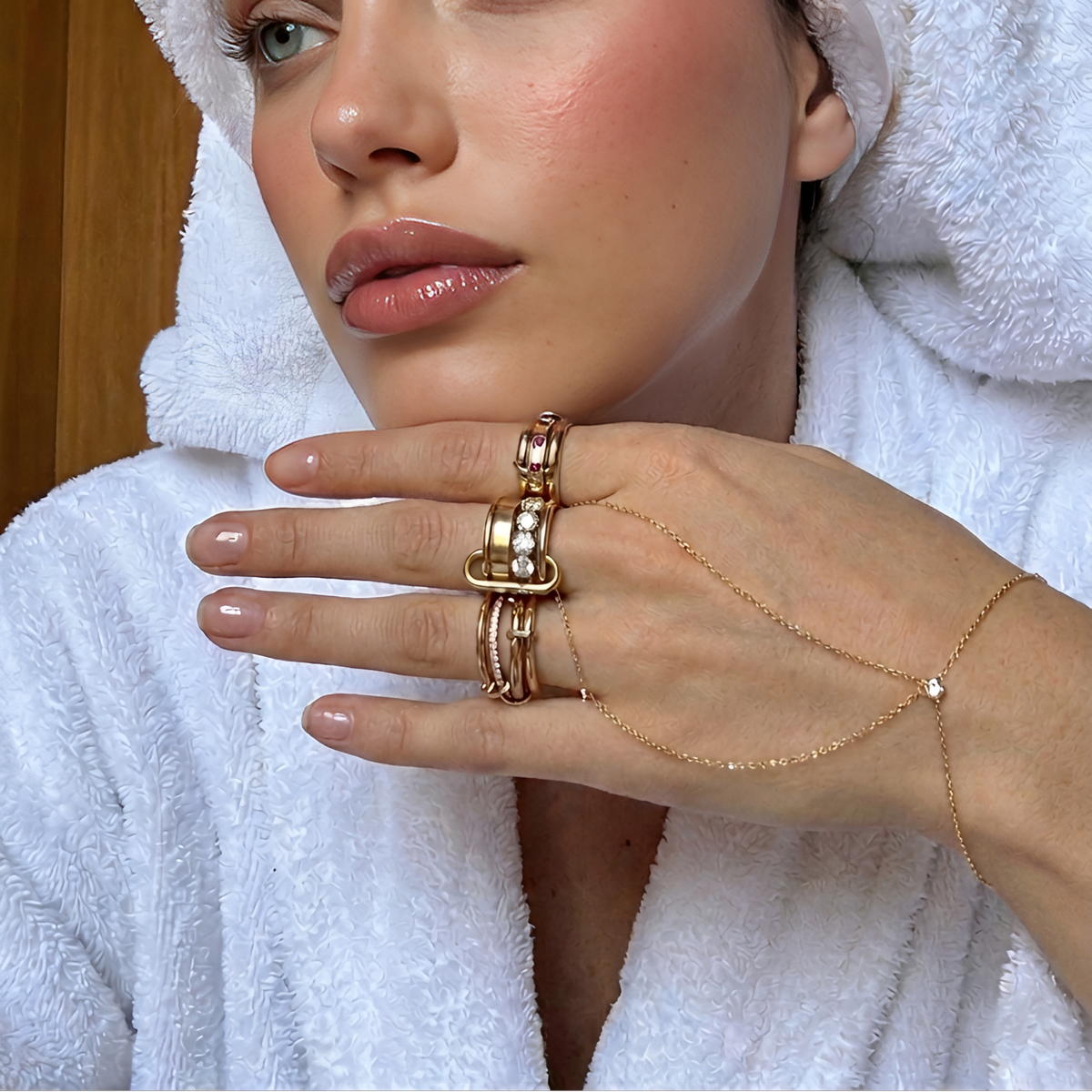 Damas Anillo Apilable de 4 Filas con Anillos Movibles y Cierre Desmontable