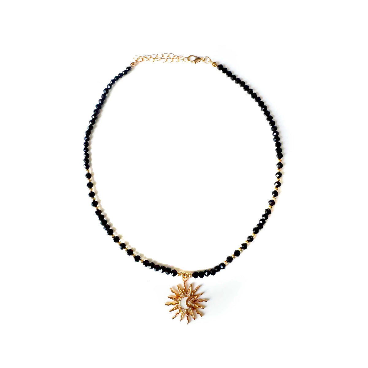 Collar de perlas para mujeres con colgante de sol y luna y perlas de vidrio facetadas