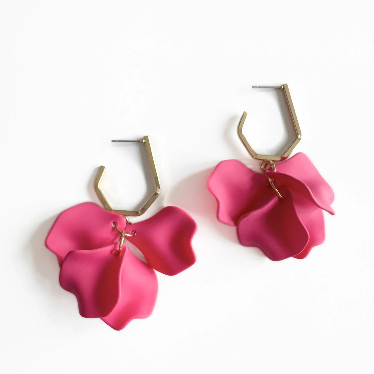Damas Flor-Hangar Aretes con Grandes Pétalos de Flor y Arco Geométrico de Aros
