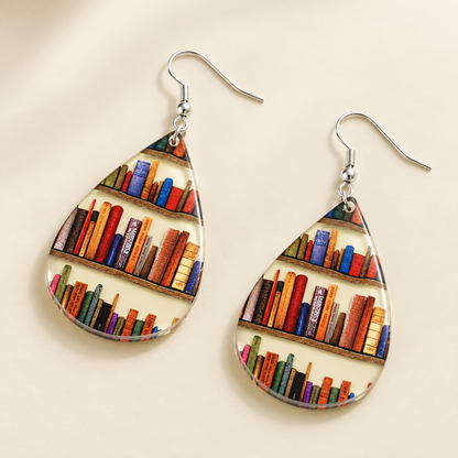 Pendientes de mujer con motivo de libro y biblioteca