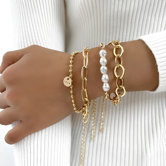Anaya – Conjunto Vintage Pulseras Perlas & Oro