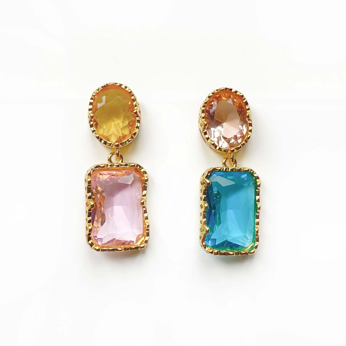 Pendientes colgantes Mismatch para damas con diseño de piedra acrílica ovalada y rectangular