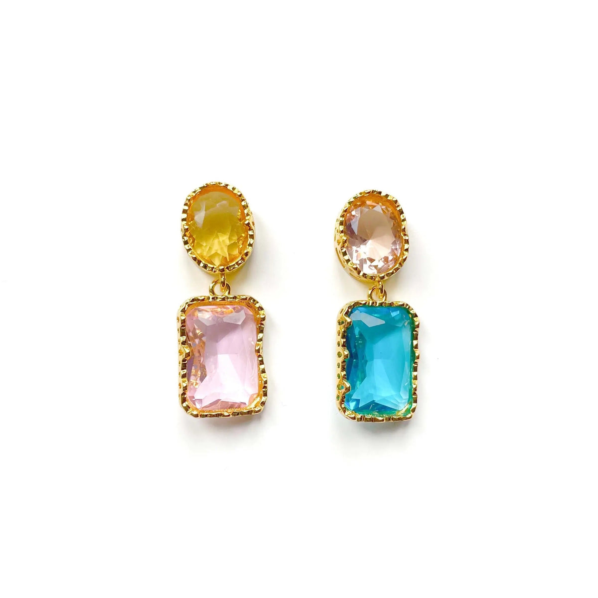 Pendientes colgantes Mismatch para damas con diseño de piedra acrílica ovalada y rectangular