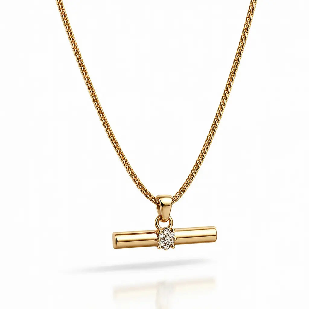 Collar de dama con colgante T-Bar horizontal y acento de cristal
