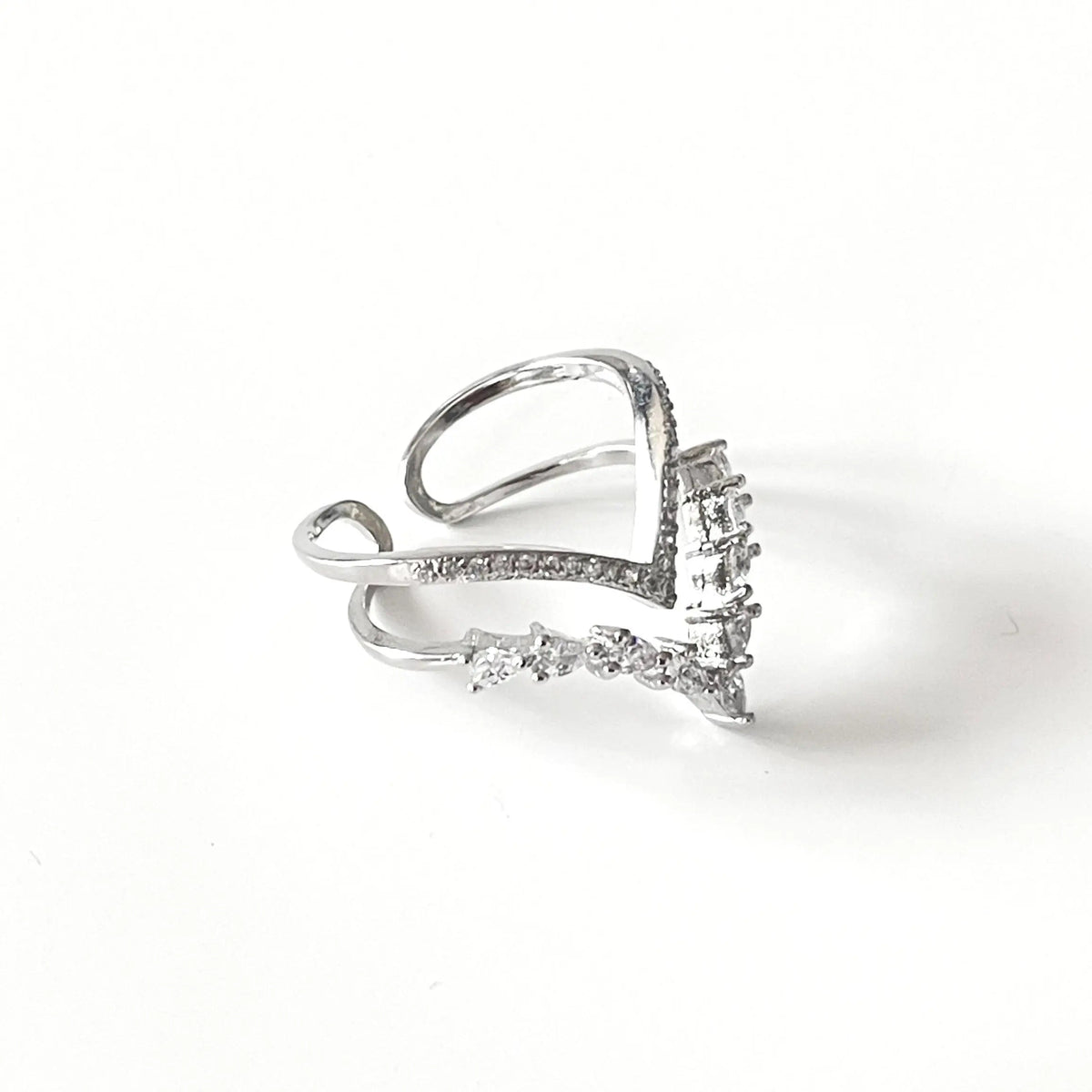 Dama Anillo Doble V Ajustable con Adornos de Piedra