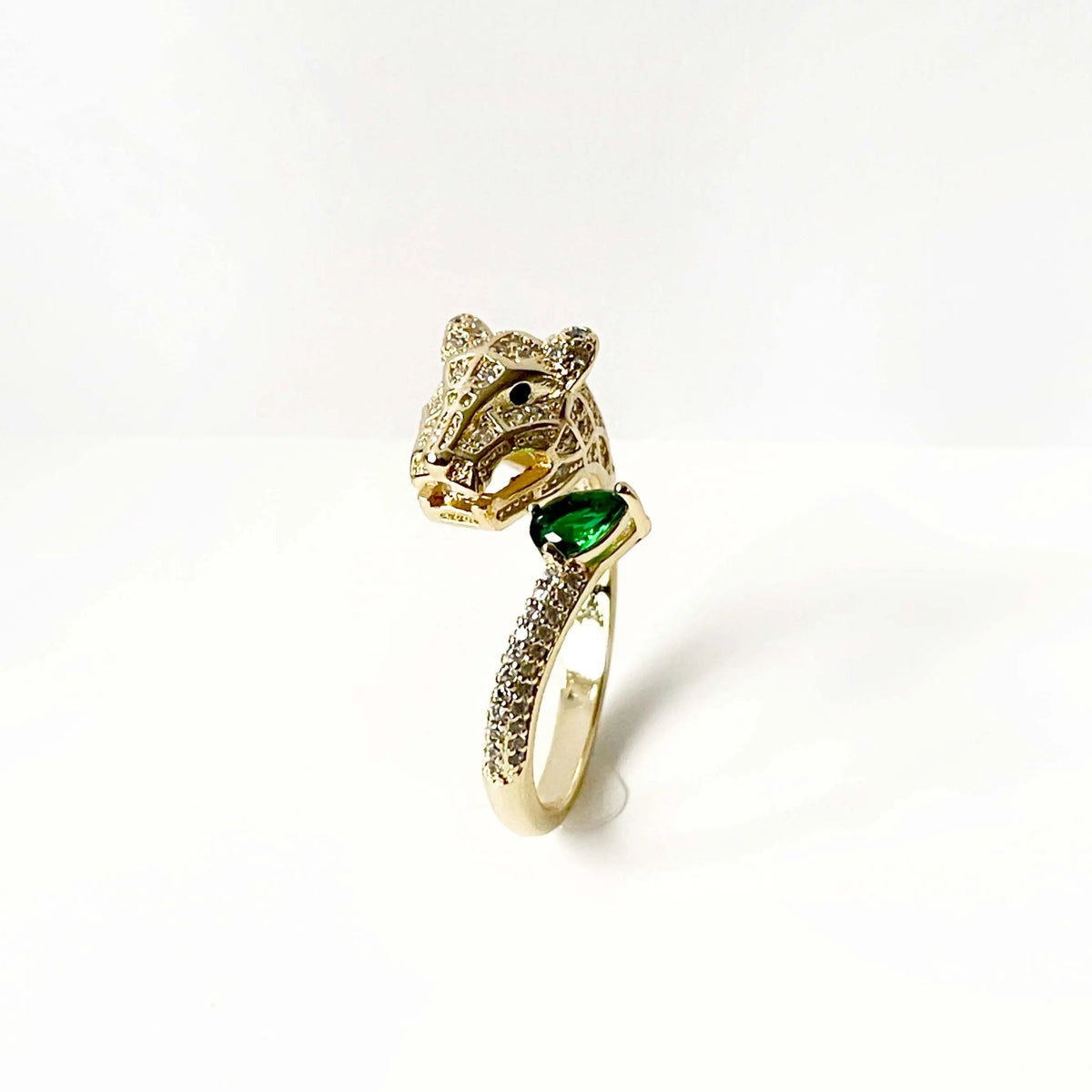 Dama Anillo Ajustable de Pantera con Motivo de Cabeza de Animal y Aciento de Piedra en Forma de Gota