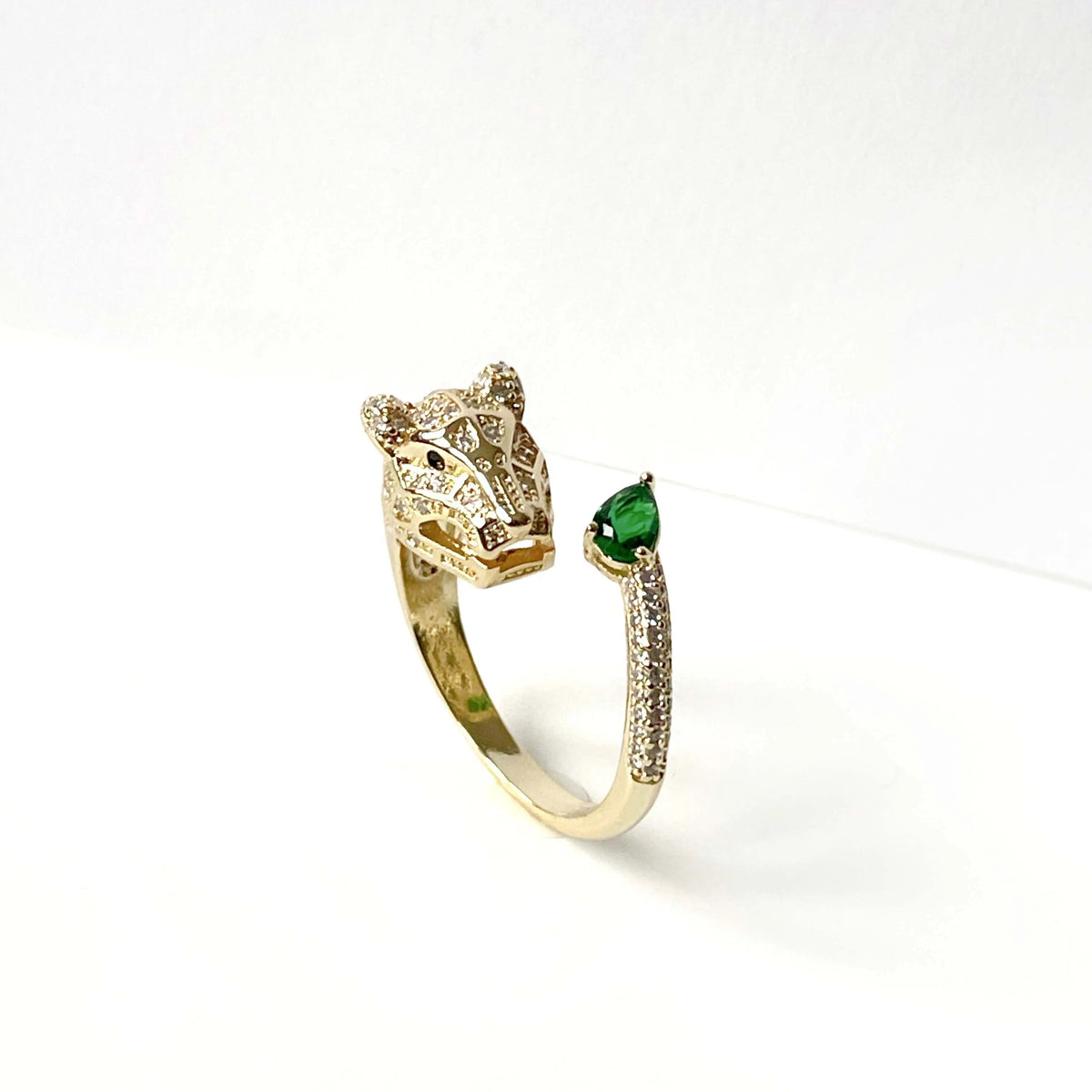 Dama Anillo Ajustable de Pantera con Motivo de Cabeza de Animal y Aciento de Piedra en Forma de Gota