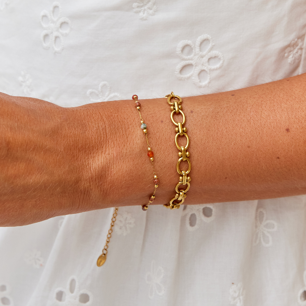 Dama Fino Pulsera con Acentos de Perlas Multicolores y Cadena de Extensión